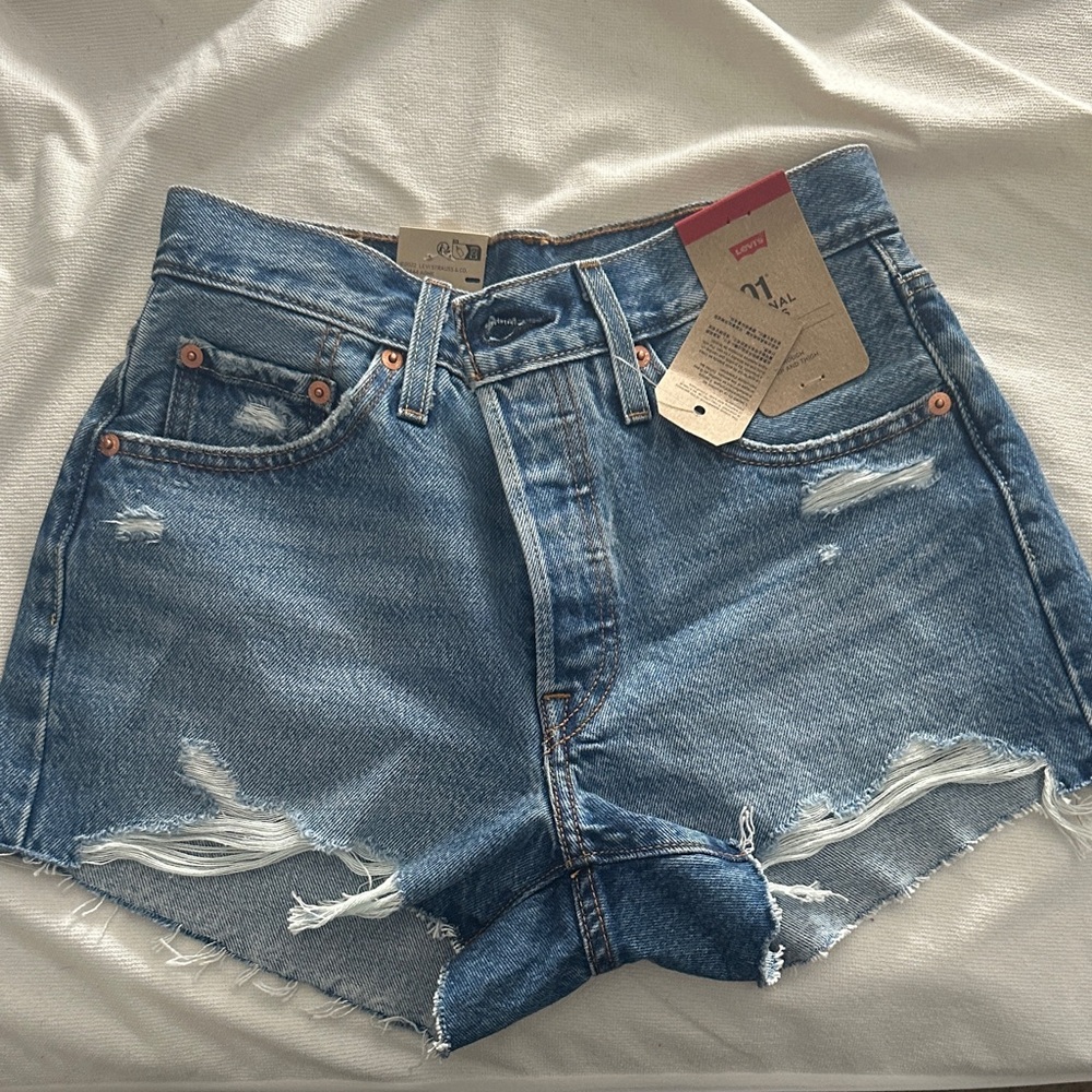 Levi's Medium Indigo 501 Original ripped denim Shorts
